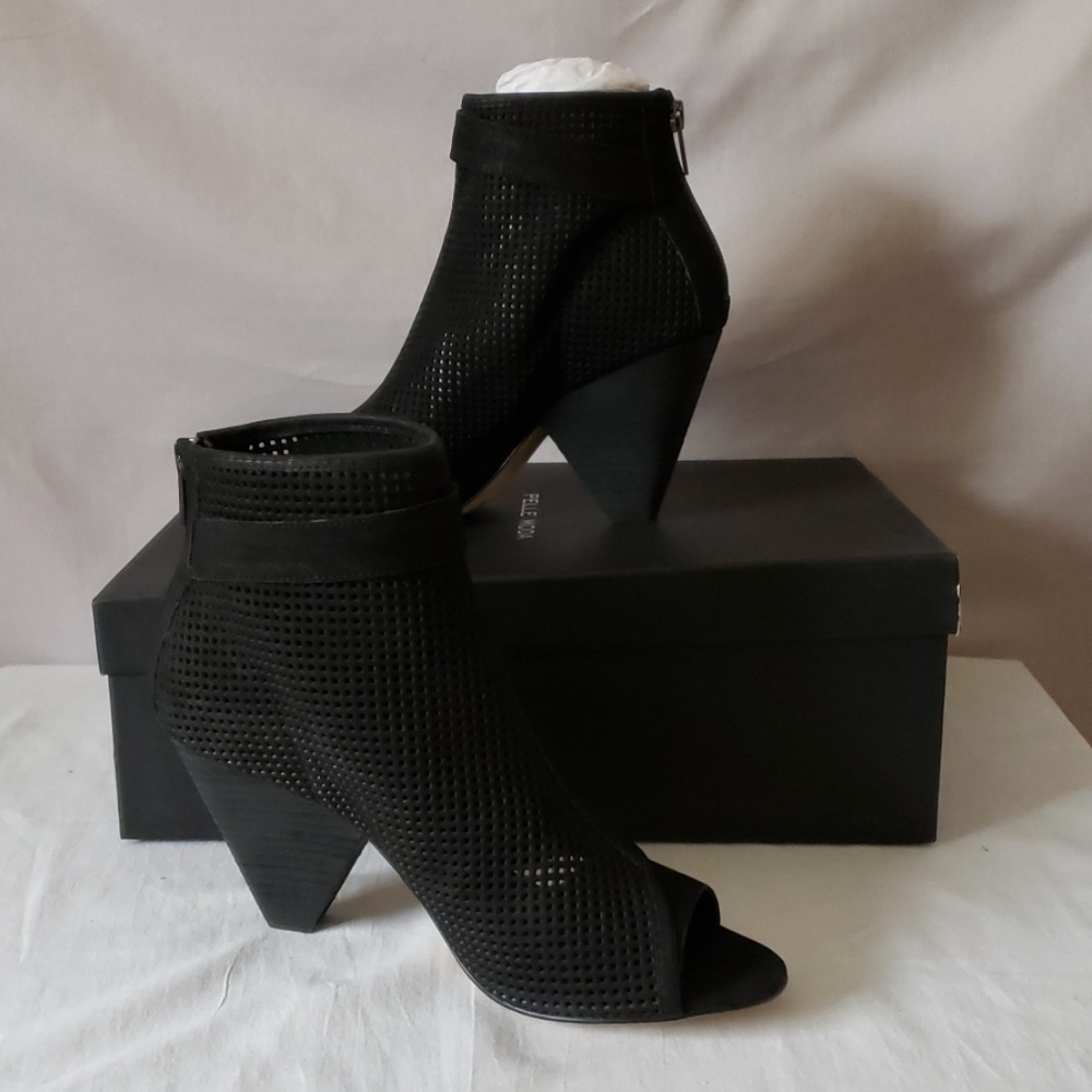 New Black Suede Open Toe Bootie